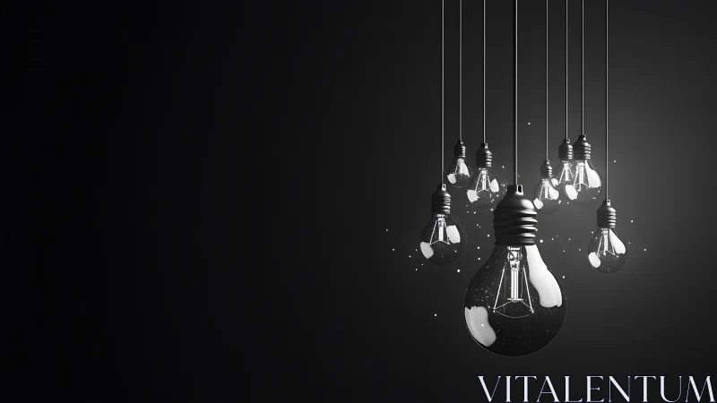 Glass pendant bulbs glow against deep charcoal void.