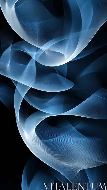 Soft blue ribbons of light drift gently through the dark