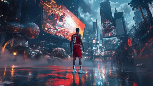 Neon city court invites a lone player into glowing dreams