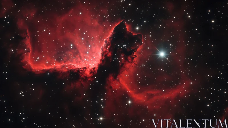 Red hydrogen emission nebula with dense starfield backdrop.