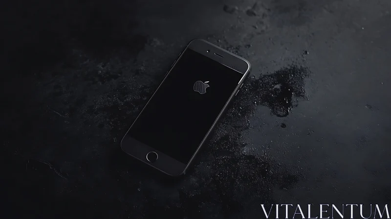 Black iPhone lies on dark textured surface with screen off