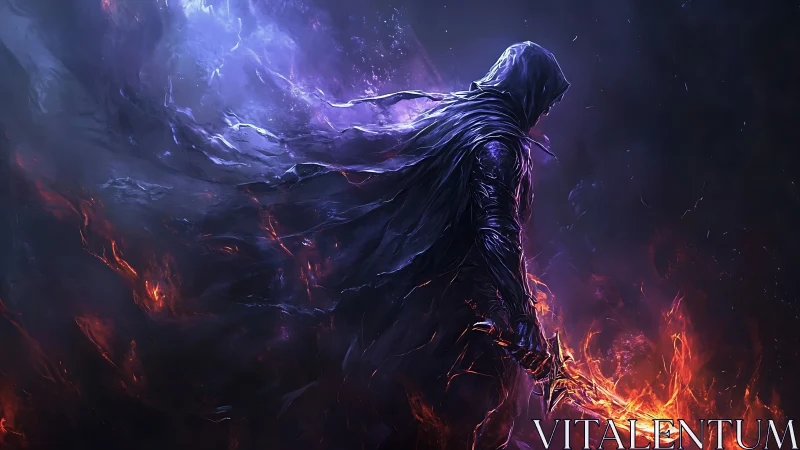 Shadow-cloaked warlock strolls between nebula and hellfire