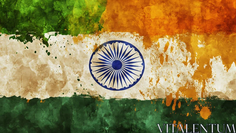 Indian flag design with textured watercolor-style splashes.