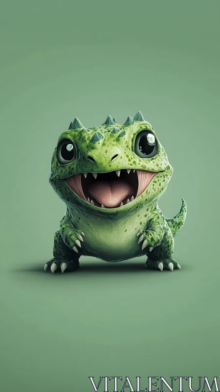 Stylized 3D baby dinosaur character with glossy eyes on green