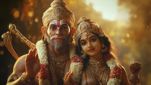 Radiant divine figures share a gentle, golden moment together