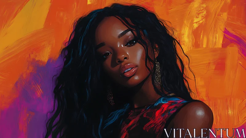 High-contrast digital portrait with saturated brushstroke backdrop