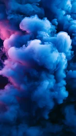 Luminescent blue smoke plumes with magenta highlights cascade.