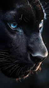 Black Cat Portrait with Blue Eyes in Dramatic Lighting