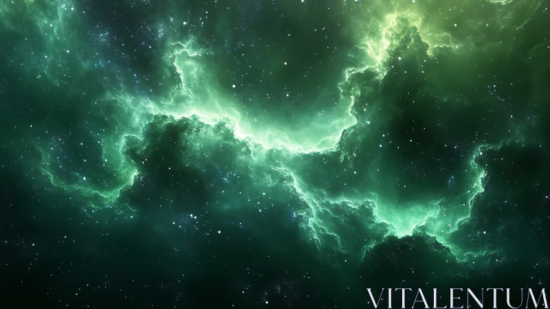 Digital nebula panorama with luminous emerald radiation fields.