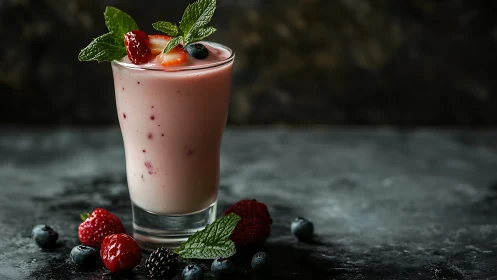 Berry-Infused Ombré Beverage with Fresh Mint Garnish.