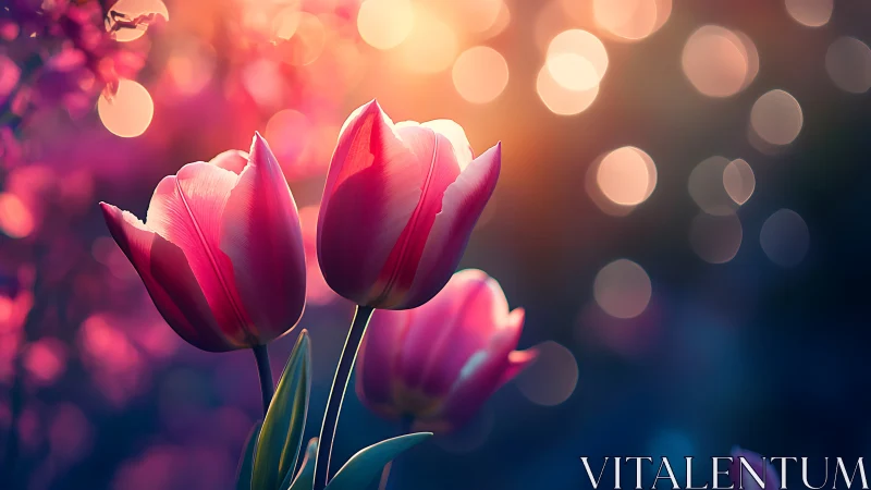 Radiant Tulips Dancing in Golden Twilight.