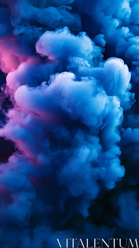 Luminescent blue smoke plumes with magenta highlights cascade.
