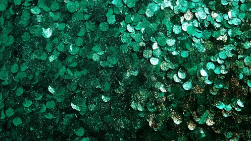 Emerald sequin surface forms dense shimmering texture.