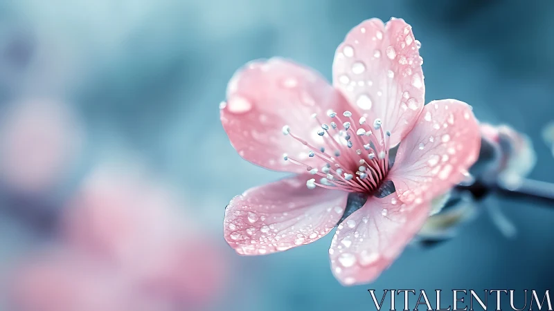 Delicate Pink Blossom Kissed by Morning Dew