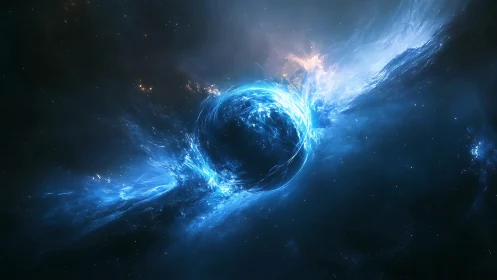 Central luminous vortex forms within diffuse blue nebular field