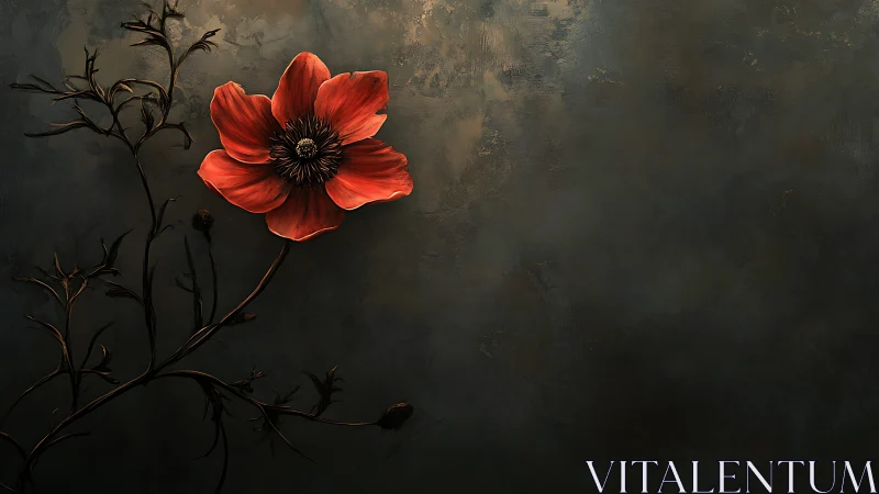Solitary red bloom on textured dusk-toned background digital study.