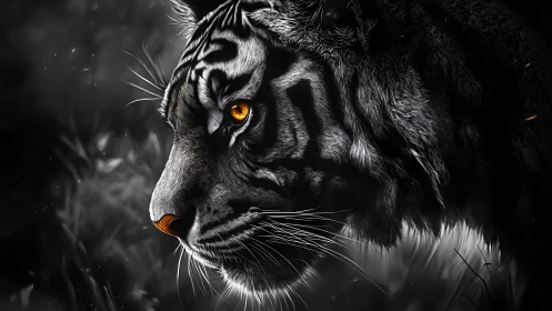 Monochrome tiger profile with high contrast fur detail rendering