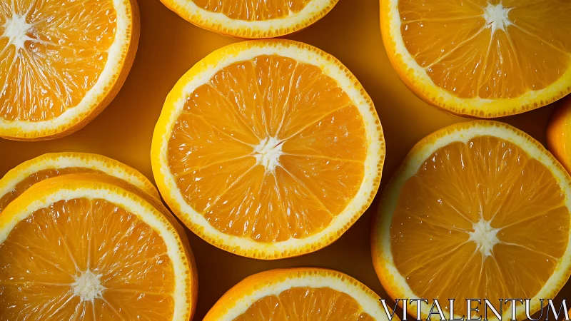Close-up pattern of fresh orange slices on warm background.
