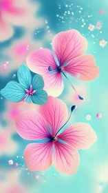 Ethereal Gradient Blooms. Digital Floral Art.