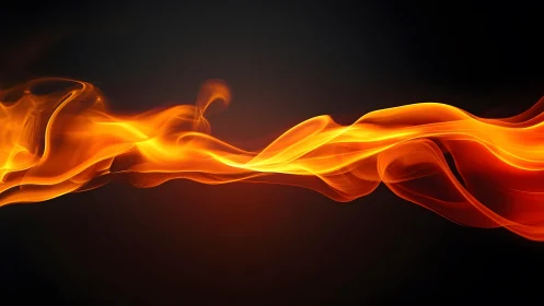 Abstract flowing orange flames on black background digital art.