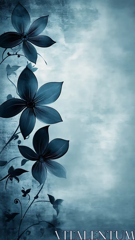 Dark Blue Flowers Against Cloudy Sky Background