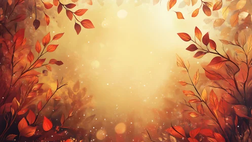 Warm autumn foliage frame with glowing golden background.