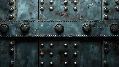 Rust-patinated steel riveted wall shows industrial strength.