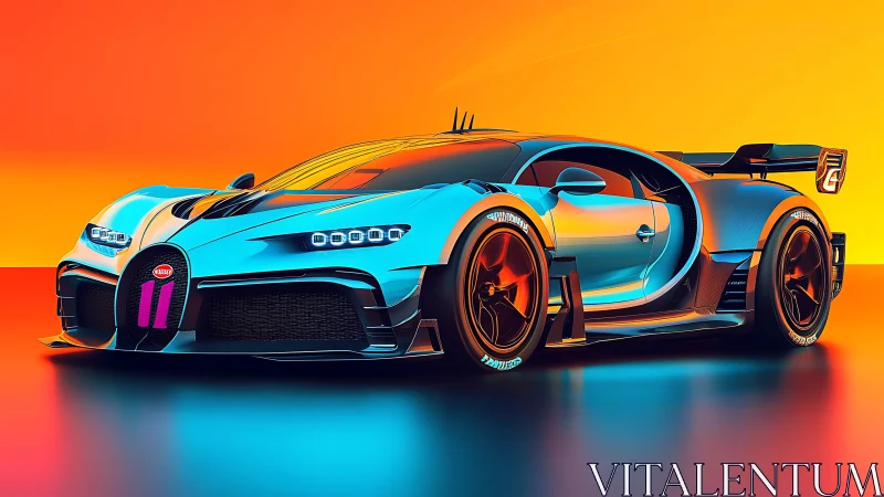 Hyper-real aerodynamic hypercar render in neon gradient studio
