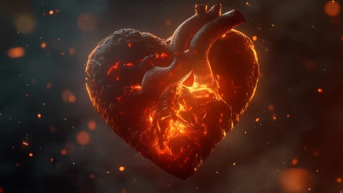 Luminous Human Heart Rendered with Incandescent Volumetric Effect.