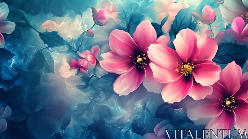 Luminous Blooms Dance in Teal Dreamscape.