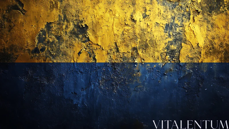 Grunge yellow and blue textured wall with peeling paint effect.
