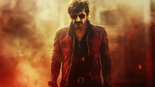 Brooding antihero strides through blazing cinematic haze