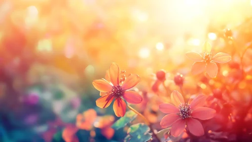 Sunset Flowers Glowing in Warm Light Field