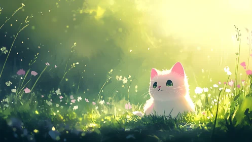 Glowing Moments: A Kitten's Golden Garden Dream.