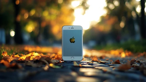 iPhone on Autumn Ground Under Golden Sunlight