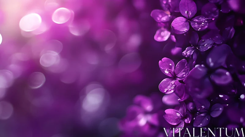 Purple Flowers with Macro Bokeh: Water-Kissed Petals in Soft Focus Gradient