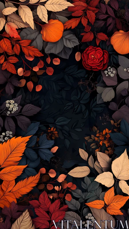 Cozy autumn leaves framing a dreamy midnight garden scene.