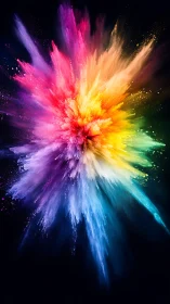 Radial dispersion of multicolored powder on black field.