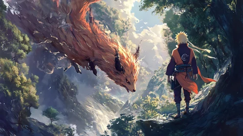 Forest gorge summit with cloaked ninja and spectral fox entity