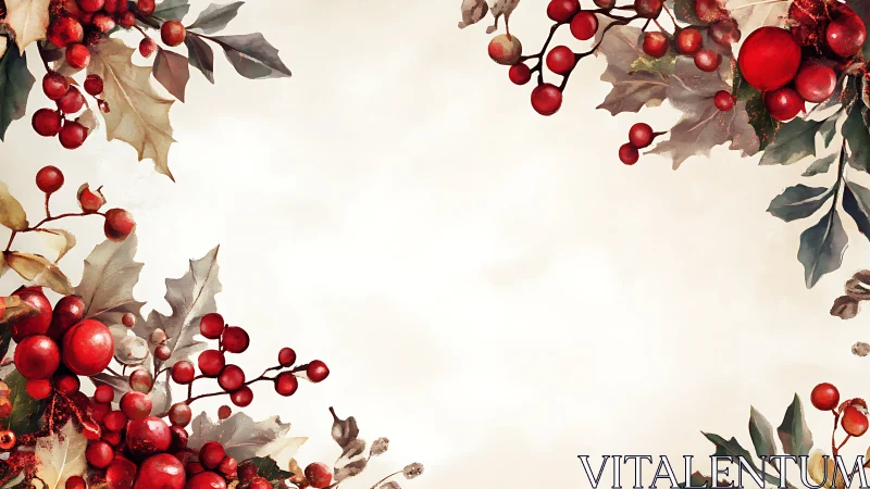 Watercolor holly berry frame surrounds negative space for text