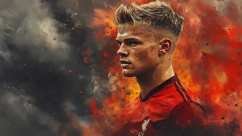 Stormforged striker in ember-scorched sideline portrait.