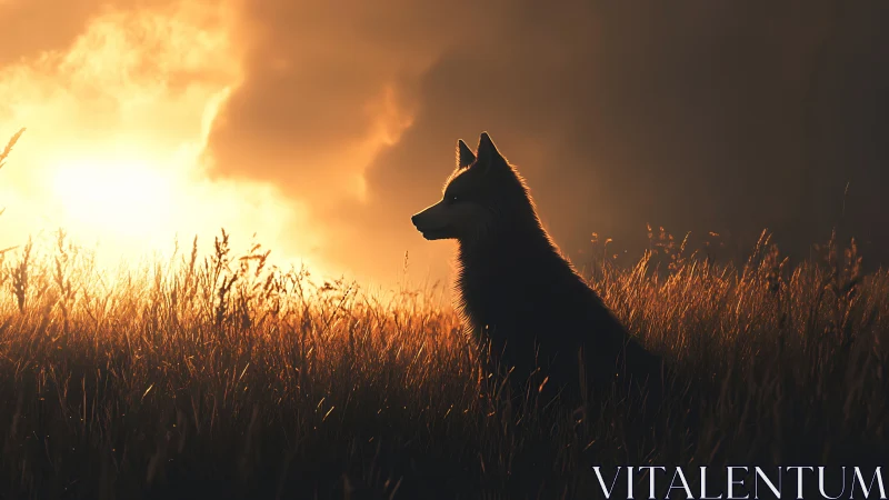 Golden sunset gently frames a calm dog watching the horizon