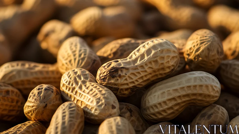 Close-up study of dry roasted peanut shells in warm light.