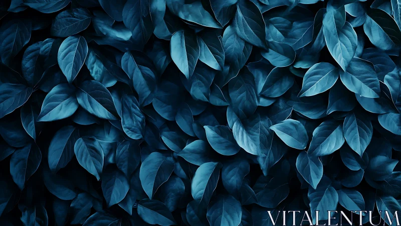 Monochrome cyan foliage texture emphasizes overlapping leaf geometry