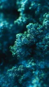 Emerald micro forests drifting through a dreamy blue haze.