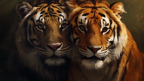 Dual Tiger Frontal Portrait: Symmetrical Feline Composition Study.