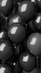 Glossy Black Balloons Creating Ethereal Monochromatic Composition.