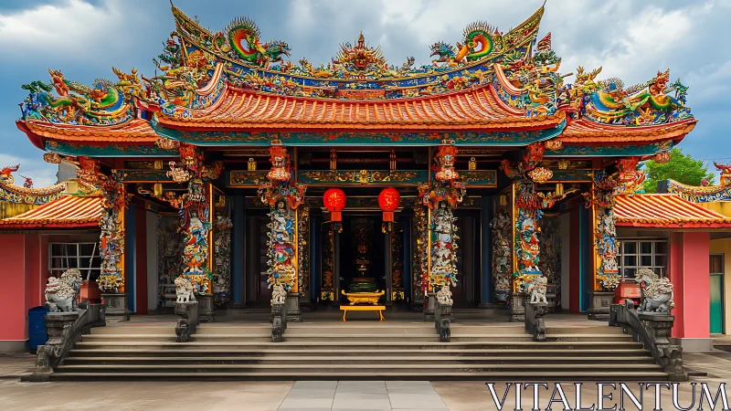 Colorful temple entrance alive with dragons and carved stories.