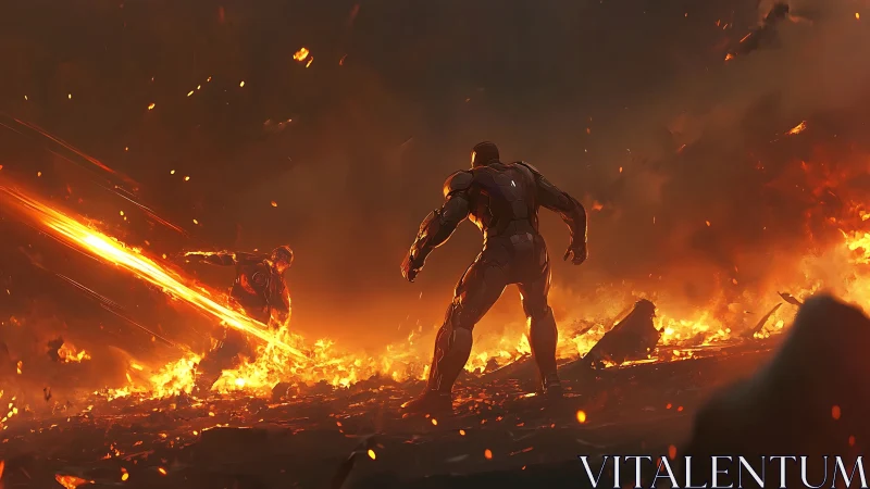 Armored Warrior Amid Inferno Conflagration.