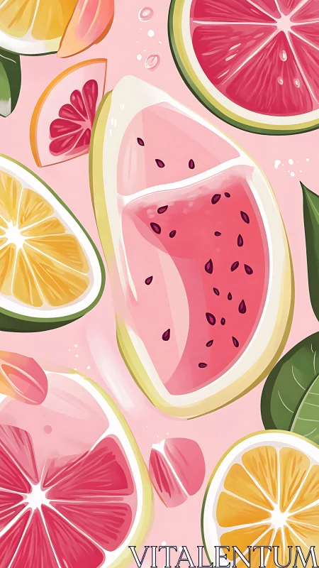 Sunlit slices of summer fruit in playful pink swirl.